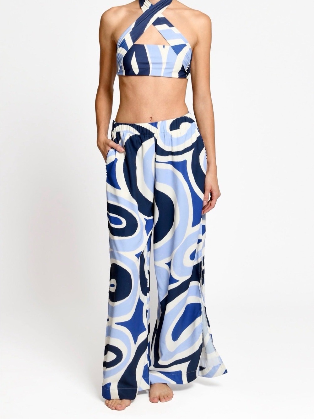 Blue Abstract Wide-Leg Women's Pants